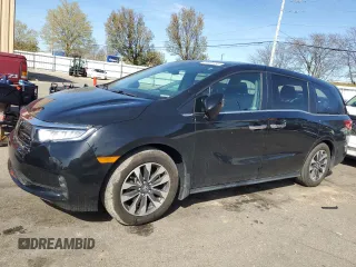 2023 Honda Odyssey EX-L with VIN 5FNRL6H67PB057737, listed as a Copart auction lot 53464695 with 21,144 mi miles and Salvage Title. Bid and sale history available at DreamBid. Image 1.