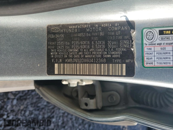 2006 Hyundai Tucson GLS with VIN KM8JN12DX6U412368, listed as a Copart auction lot 54700705 with 146,002 mi miles and Clean Title. Bid and sale history available at carsss.com. Image 12.