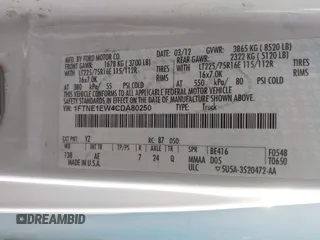 2012 Ford Econoline Cargo Commercial with VIN 1FTNE1EW4CDA80250, listed as a IAAI auction lot 41566553 with 197,626 mi miles and . Bid and sale history available at carsss.com. Image 9.