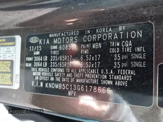 2016 Kia Sedona LX with VIN KNDMB5C13G6178666, listed as a IAAI auction lot 41988481 with 96,626 mi miles. Bid and sale history available at carsss.com. Image 9.