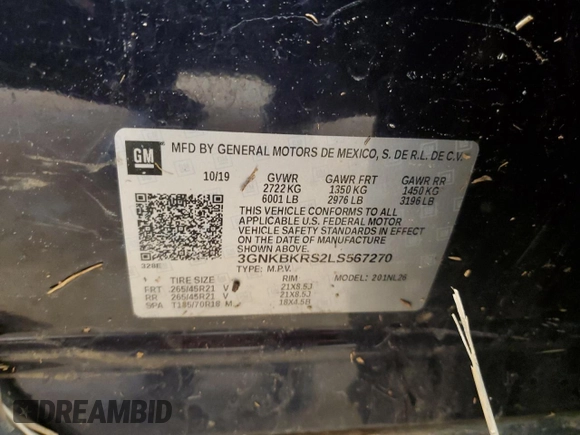 2020 Chevrolet Blazer RS with VIN 3GNKBKRS2LS567270, listed as a Copart auction lot 46667955 with Not provided miles and Salvage title. Bid and sale history available at DreamBid. Image 14.