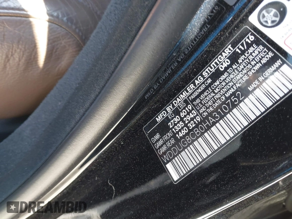 2017 Mercedes-Benz S 550 with VIN WDDUG8CB0HA310752, listed as a IAAI auction lot 42058804 with 115,965 mi miles and . Bid and sale history available at carsss.com. Image 8.