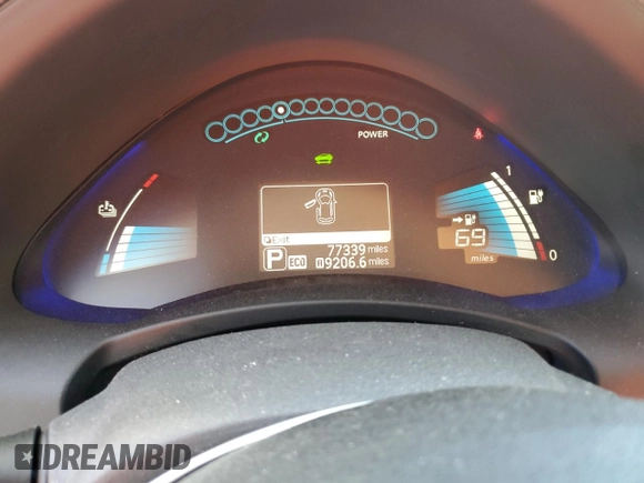 2015 Nissan LEAF SV with VIN 1N4AZ0CPXFC332849, listed as a Copart auction lot 47078555 with 77,339 mi miles and Salvage Title. Bid and sale history available at carsss.com. Image 9.