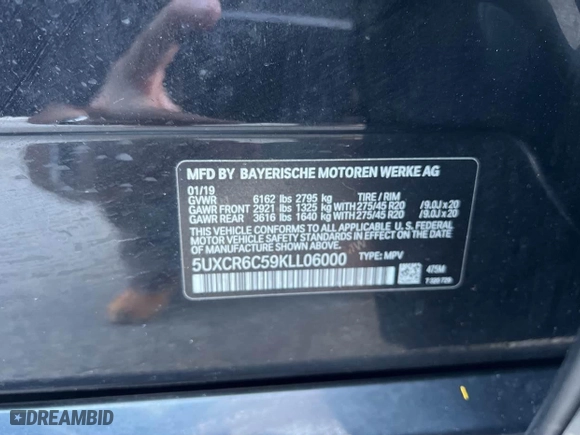 2019 BMW X5 xDrive40i with VIN 5UXCR6C59KLL06000, listed as a IAAI auction lot 41787142 with 225,096 mi miles. Bid and sale history available at carsss.com. Image 9.