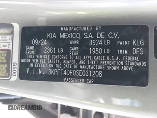 2025 Kia K4 LXS with VIN 3KPFT4DE0SE031208, listed as a IAAI auction lot 41989513 with 1,619 mi miles. Bid and sale history available at carsss.com. Image 9.