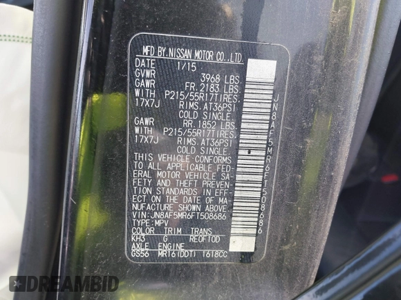 2015 Nissan Juke S with VIN JN8AF5MR6FT508686, listed as a IAAI auction lot 41214220 with 137,619 mi miles. Bid and sale history available at carsss.com. Image 9.