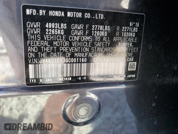 2016 Acura RLX Tech Pkg with VIN JH4KC1F53GC001160, listed as a Copart auction lot 70796374 with 104,174 mi miles and Salvage Title. Bid and sale history available at carsss.com. Image 13.