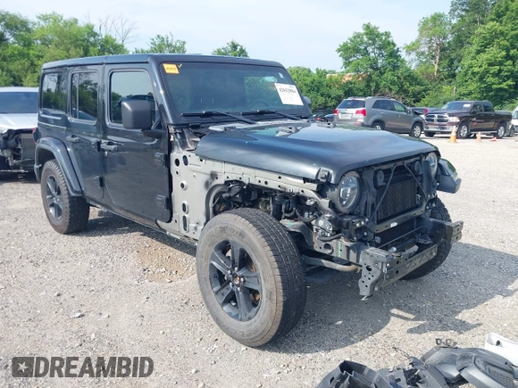2020 Jeep Wrangler Unlimited Sahara High Altitude with VIN 1C4HJXEGXLW182581, listed as a IAAI auction lot 42612084 with 52,656 mi miles and . Bid and sale history available at DreamBid. Image 1.