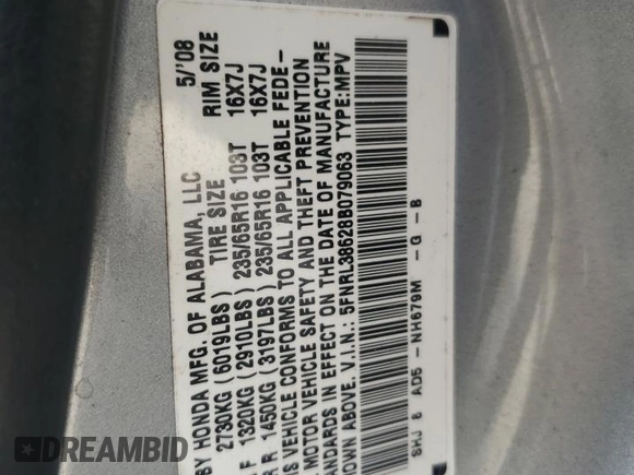 2008 Honda Odyssey EX-L with VIN 5FNRL38628B079063, listed as a Copart auction lot 48428515 with 251,414 mi miles and Salvage Title. Bid and sale history available at carsss.com. Image 14.