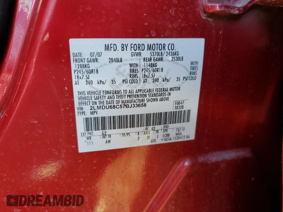 2007 Lincoln MKX with VIN 2LMDU68C57BJ33658, listed as a Copart auction lot 50152075 with 151,746 mi miles and Salvage Title. Bid and sale history available at carsss.com. Image 13.