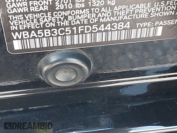2015 BMW 5 Series 535i xDrive with VIN WBA5B3C51FD544384, listed as a IAAI auction lot 42810878 with 67,014 mi miles and . Bid and sale history available at DreamBid. Image 9.