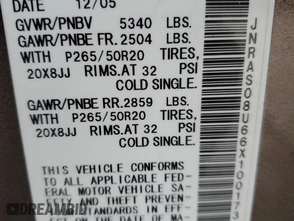 2006 Infiniti FX35 with VIN JNRAS08U66X100173, listed as a Copart auction lot 47667785 with 242,784 mi miles and Clean Title. Bid and sale history available at carsss.com. Image 13.