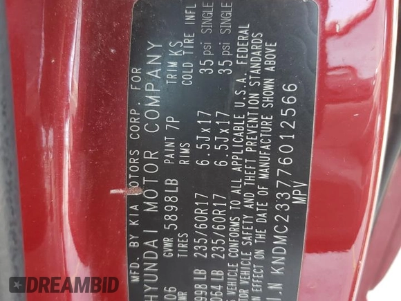 2007 Hyundai Entourage GLS с VIN KNDMC233776012566, выставлен на аукционе Copart как лот 65477123 с пробегом Не указан миль и На запчасти • Non repairable. История ставок и продаж доступна на DreamBid. Изображение 13.
