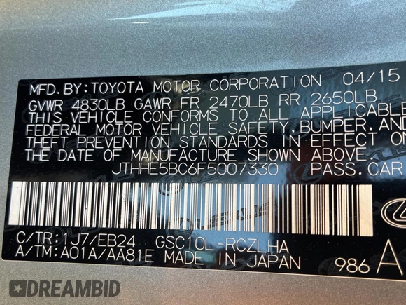 2015 Lexus RC 350 F Sport with VIN JTHHE5BC6F5007330, listed as a Copart auction lot 56431205 with 99,489 mi miles and Clean Title. Bid and sale history available at DreamBid. Image 10.