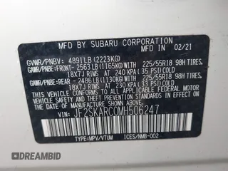 2021 Subaru Forester Special Sports with VIN JF2SKARC0MH506247, listed as a IAAI auction lot 42323287 with 65,186 mi miles and . Bid and sale history available at DreamBid. Image 9.
