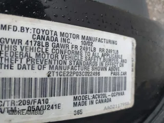 2003 Toyota Solara SE z VIN 2T1CE22P03C022496, wystawiony jako IAAI lot #42307339 z przebiegiem 162 994 mil mil oraz . Historia ofert i sprzedaży dostępna na DreamBid. Obrazek 9.