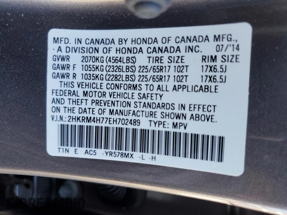 2014 Honda CR-V EX-L with VIN 2HKRM4H77EH702489, listed as a Copart auction lot 49974765 with 98,613 mi miles and Salvage Title. Bid and sale history available at carsss.com. Image 13.