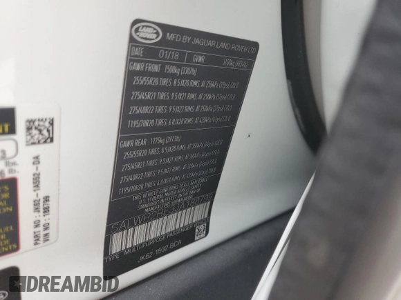 2018 Land Rover Range Rover Sport with VIN SALWR2RE3JA188799, listed as a Copart auction lot 55427475 with 66,365 mi miles and Salvage title. Bid and sale history available at DreamBid. Image 13.