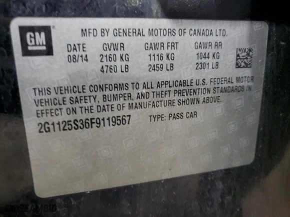 2015 Chevrolet Impala LT with VIN 2G1125S36F9119567, listed as a Copart auction lot 51358355 with 173,306 mi miles and Clean Title. Bid and sale history available at carsss.com. Image 12.