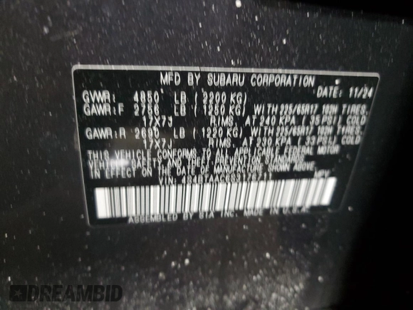2025 Subaru Outback with VIN 4S4BTAAC6S3176711, listed as a Copart auction lot 46153215 with 0 mi miles and Salvage Title. Bid and sale history available at carsss.com. Image 15.