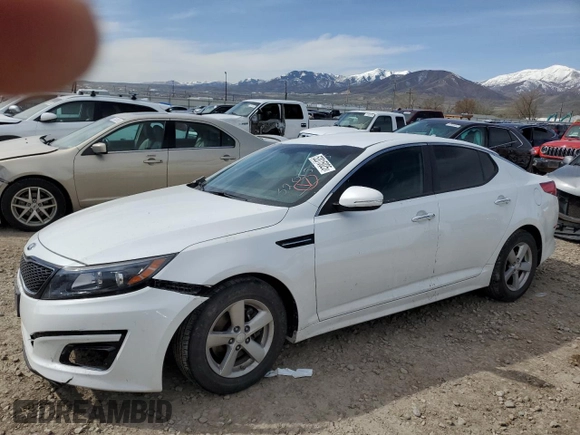 2015 Kia Optima LX with VIN 5XXGM4A74FG354536, listed as a Copart auction lot 52015025 with 26,191 mi miles and Salvage Title. Bid and sale history available at carsss.com. Image 1.