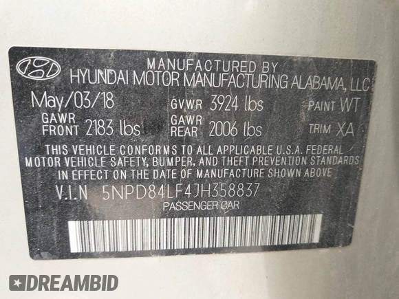 2018 Hyundai Elantra SEL z VIN 5NPD84LF4JH358837, wystawiony jako IAAI lot #42158320 z przebiegiem 111 682 mil mil oraz . Historia ofert i sprzedaży dostępna na DreamBid. Obrazek 9.