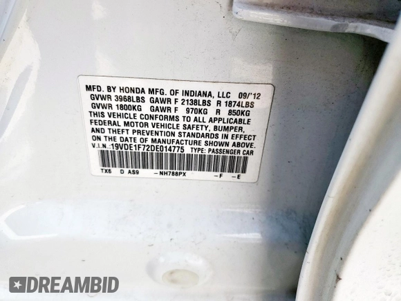 2013 Acura ILX Technology with VIN 19VDE1F72DE014775, listed as a Copart auction lot 55121995 with 162,217 mi miles and Salvage title. Bid and sale history available at DreamBid. Image 13.