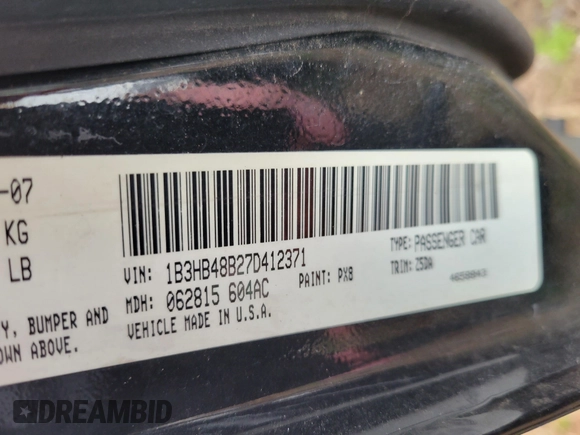 2007 Dodge Caliber SXT z VIN 1B3HB48B27D412371, wystawiony jako IAAI lot #41800631 z przebiegiem 198 594 mil mil oraz . Historia ofert i sprzedaży dostępna na DreamBid. Obrazek 9.