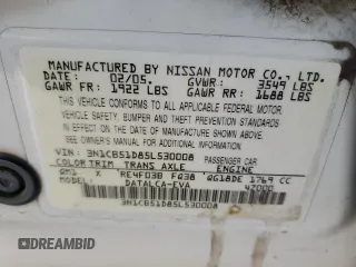 2005 Nissan Sentra 1.8 with VIN 3N1CB51D85L530008, listed as a Copart auction lot 55095395 with 164,336 mi miles and Salvage Title. Bid and sale history available at DreamBid. Image 12.