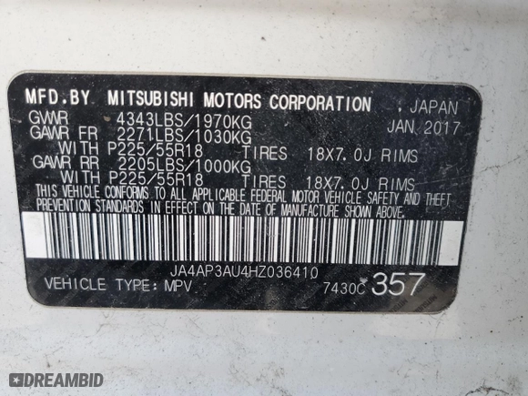 2017 Mitsubishi Outlander Sport ES 2.0 with VIN JA4AP3AU4HZ036410, listed as a Copart auction lot 45548845 with 131,355 mi miles and Salvage Title. Bid and sale history available at carsss.com. Image 12.