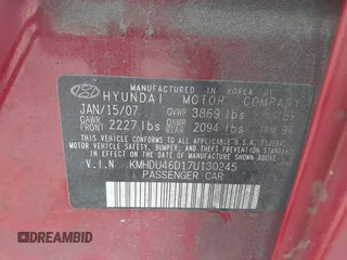 2007 Hyundai Elantra GLS z VIN KMHDU46D17U130245, wystawiony jako IAAI lot #42305327 z przebiegiem 242 461 mil mil oraz . Historia ofert i sprzedaży dostępna na DreamBid. Obrazek 9.