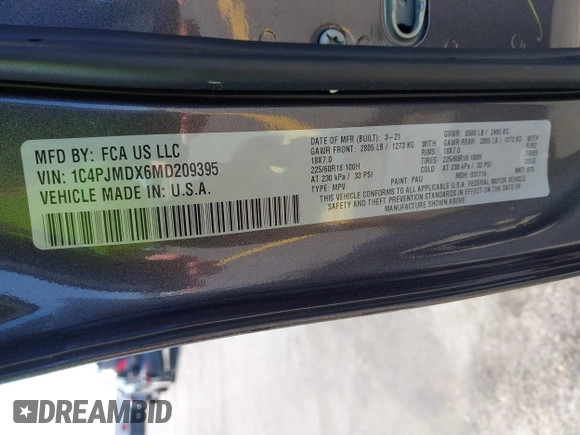 2021 Jeep Cherokee Limited z VIN 1C4PJMDX6MD209395, wystawiony jako IAAI lot #42073746 z przebiegiem 26 627 mil mil oraz . Historia ofert i sprzedaży dostępna na DreamBid. Obrazek 9.