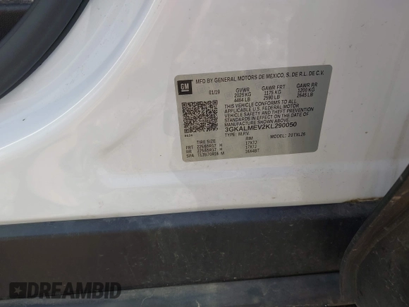 2019 GMC Terrain SLE with VIN 3GKALMEV2KL290050, listed as a IAAI auction lot 42420548 with 58,285 mi miles and . Bid and sale history available at DreamBid. Image 9.
