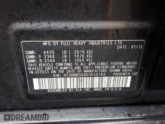 2013 Subaru Legacy Premium with VIN 4S3BMBG68D3030192, listed as a Copart auction lot 50083375 with 91,728 mi miles and Salvage Title. Bid and sale history available at DreamBid. Image 12.