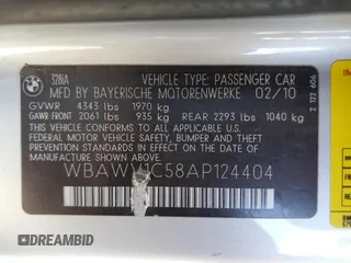 2010 BMW 3 Series 328i with VIN WBAWV1C58AP124404, listed as a Copart auction lot 80296704 with 113,597 mi miles and Clean Title. Bid and sale history available at carsss.com. Image 12.