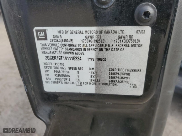 2004 Chevrolet Silverado 1500 LS with VIN 2GCEK19T141116224, listed as a Copart auction lot 45760695 with 207,485 mi miles and Salvage Title. Bid and sale history available at carsss.com. Image 12.