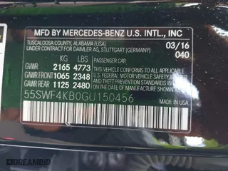 2016 Mercedes-Benz C-Class C 300 Luxury with VIN 55SWF4KB0GU150456, listed as a IAAI auction lot 41920406 with 124,371 mi miles. Bid and sale history available at carsss.com. Image 9.