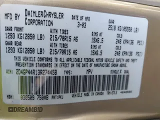 2003 Dodge Caravan Sport with VIN 2D4GP44R13R274458, listed as a IAAI auction lot 41788865 with 999,999 mi miles. Bid and sale history available at carsss.com. Image 9.