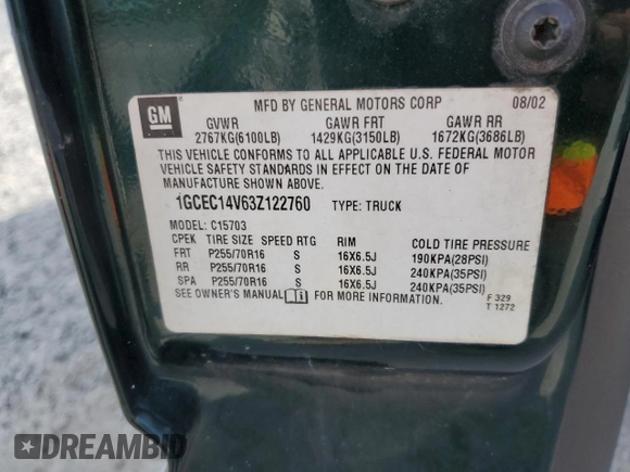 2003 Chevrolet Silverado 1500 with VIN 1GCEC14V63Z122760, listed as a Copart auction lot 76280064 with 131,370 mi miles and Salvage Title. Bid and sale history available at carsss.com. Image 15.