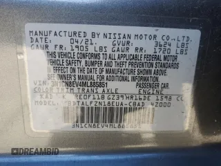 2021 Nissan Versa SV with VIN 3N1CN8EV4ML885851, listed as a Copart auction lot 47114375 with 69,246 mi miles and Non repairable. Bid and sale history available at DreamBid. Image 12.