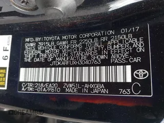 2017 Toyota Prius Two with VIN JTDKARFUXH3040763, listed as a IAAI auction lot 42041831 with 120,063 mi miles. Bid and sale history available at carsss.com. Image 9.