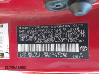 2012 Toyota Corolla L with VIN JTDBU4EE2C9176444, listed as a IAAI auction lot 41669540 with 113,998 mi miles and . Bid and sale history available at DreamBid. Image 9.