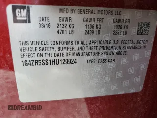 2017 Buick LaCrosse Premium with VIN 1G4ZR5SS1HU129924, listed as a Copart auction lot 54311965 with 105,540 mi miles and Non repairable. Bid and sale history available at DreamBid. Image 12.