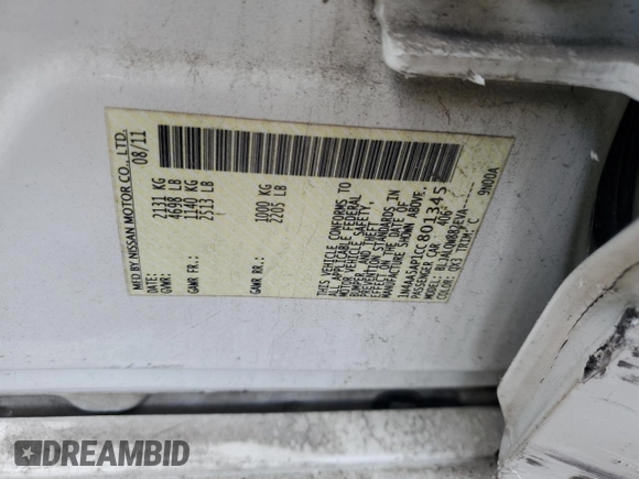 2012 Nissan Maxima SV with VIN 1N4AA5AP1CC801345, listed as a Copart auction lot 64790045 with Not provided miles and Salvage title. Bid and sale history available at DreamBid. Image 12.