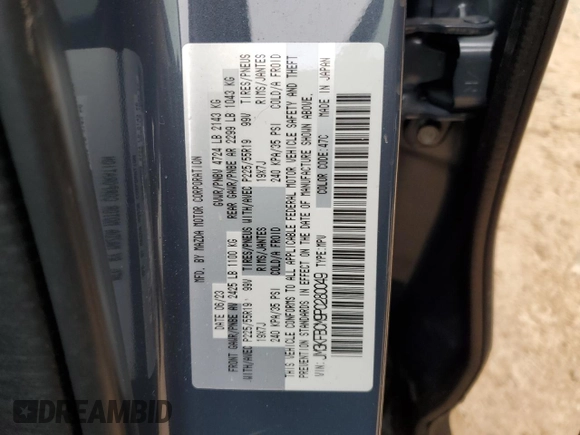 2023 Mazda CX-5 S Carbon Edition with VIN JM3KFBCM9P0280049, listed as a Copart auction lot 85712024 with 13,694 mi miles and Salvage Title. Bid and sale history available at DreamBid. Image 16.