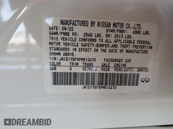 2023 Infiniti Q50 Luxe with VIN JN1EV7BPXPM510470, listed as a Copart auction lot 44040375 with 19,824 mi miles and Salvage Title. Bid and sale history available at DreamBid. Image 12.