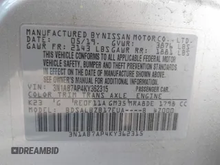 2019 Nissan Sentra S with VIN 3N1AB7AP4KY362315, listed as a IAAI auction lot 40266339 with 76,901 mi miles and . Bid and sale history available at DreamBid. Image 9.