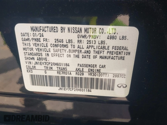 2024 Infiniti Q50 Sensory with VIN JN1EV7CP2RM601184, listed as a IAAI auction lot 41905917 with 3,448 mi miles and . Bid and sale history available at DreamBid. Image 9.