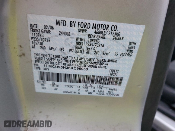 2006 Ford Escape Hybrid with VIN 1FMCU95H36KC95950, listed as a Copart auction lot 83957834 with 139,141 mi miles and Salvage title. Bid and sale history available at DreamBid. Image 14.