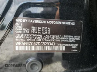 2013 BMW 5 Series 535i with VIN WBAFR7C57DC829343, listed as a Copart auction lot 61143005 with 127,779 mi miles and Salvage title. Bid and sale history available at DreamBid. Image 12.